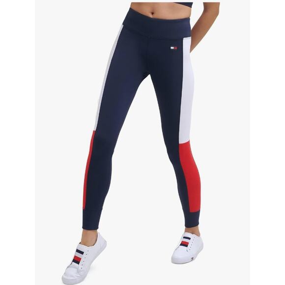TOMMY HILFIGER Womens Performance Leggings XS Navy Blue Jersey High Rise NWT - Picture 1 of 14